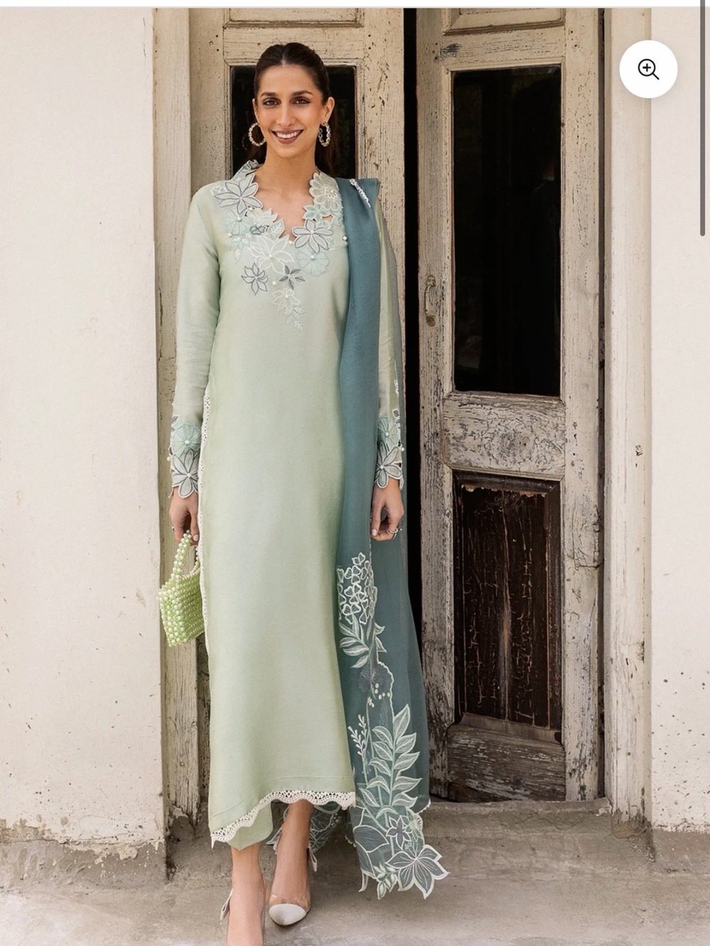 Embroidered Mint Green Salwar Kameez with Teal Dupatta